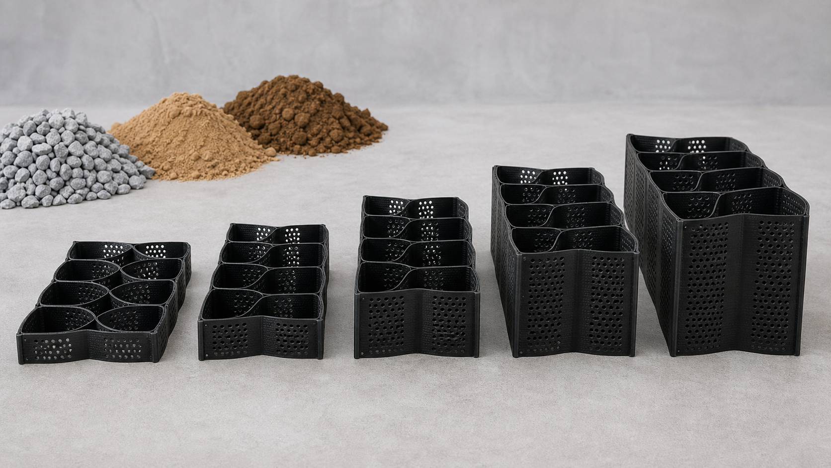 Сравнение высоты HDPE геоячейки 50 75 100 150 и 200 мм