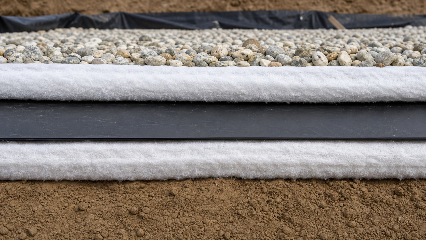 Нетканый геотекстиль с двух сторон HDPE-геомембраны для защиты от прокола