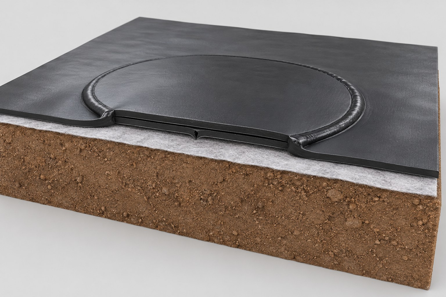 Концептуальный разрез HDPE-заплаты над локальным отверстием с непрерывным сварным соединением по краю